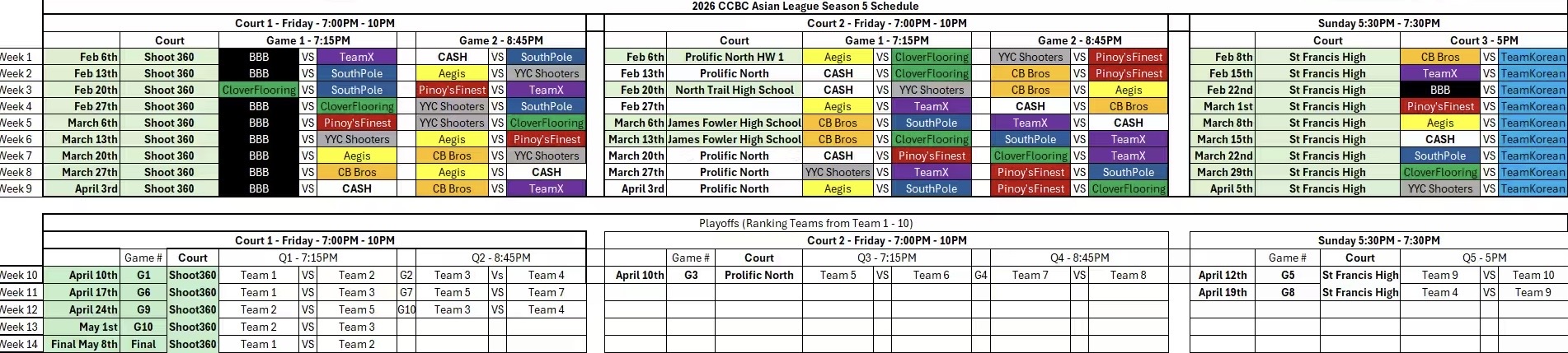 Season Schedule